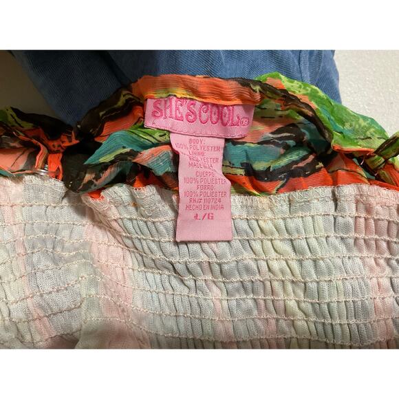 VTG Y2K Colorful Neon Maxi L Dress Watercolor Babydoll Abstract Artsy Resort - Picture 3 of 3